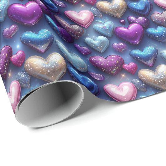 Sparkling Glossy Heart Gift Wrap: Radiant Elegance Geschenkpapier (Rolleneckpunkt)