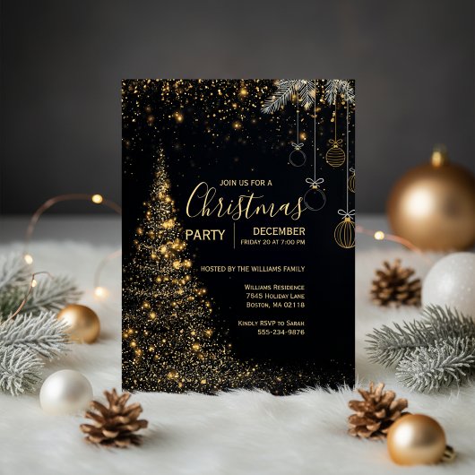 Sparkling Gold Christmas Tree Invitation Einladung