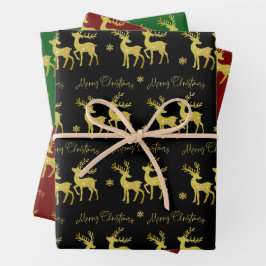 Sparkling Gold Glitzer Deer Frohe Weihnachten Geschenkpapier Set