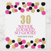 Sparkling Gold Glitzer Pink Confetti 30. Geburtsta Weinetikett (Einzelnes Label)