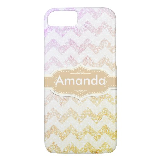 *~* Sparkling Gold Ombre Glitzer White Zickzack Case-Mate iPhone Hülle (Rückseite)