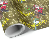 Sparkling Golden Lights & Santa Wrapping Paper Geschenkpapier (Rolleneckpunkt)