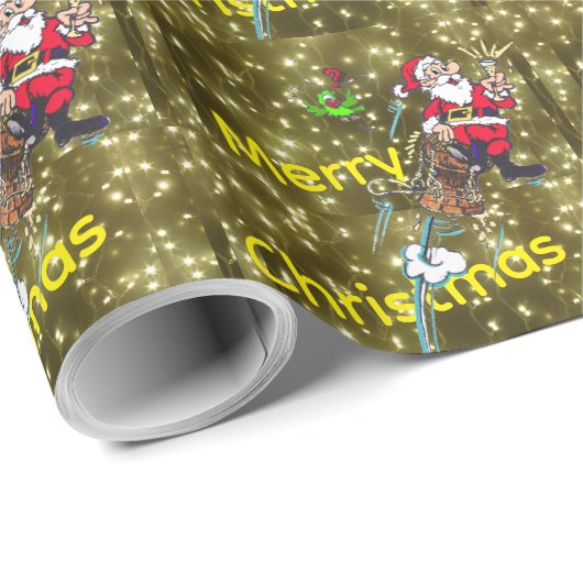 Sparkling Golden Lights & Santa Wrapping Paper Geschenkpapier (Rolleneckpunkt)