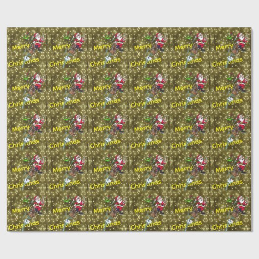 Sparkling Golden Lights & Santa Wrapping Paper Geschenkpapier (Flach)