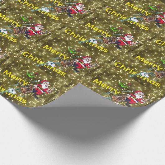 Sparkling Golden Lights & Santa Wrapping Paper Geschenkpapier (Ecke)