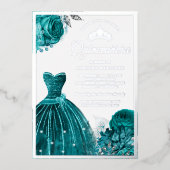 Sparkling Gown Aquamarine Rose Quinceanera Folieneinladung (Vorderseite)