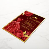 Sparkling Gown Rote Rosen Maroon Quinceanera Gold Folieneinladung (Gedreht)