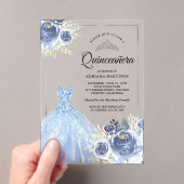 Sparkling Gown Soft Blue Rose Silver Quinceanera Acryleinladungen (Insitu (Handheld))