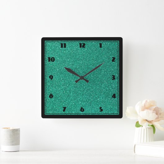 Sparkling Green Glitter Texture Quadratische Wanduhr (Zuhause)