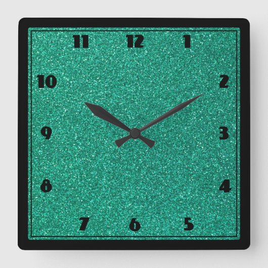 Sparkling Green Glitter Texture Quadratische Wanduhr (Vorderseite)