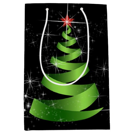 Sparkling Green Ribbon Weihnachtsbaum Mittlere Geschenktüte (Vorderseite)