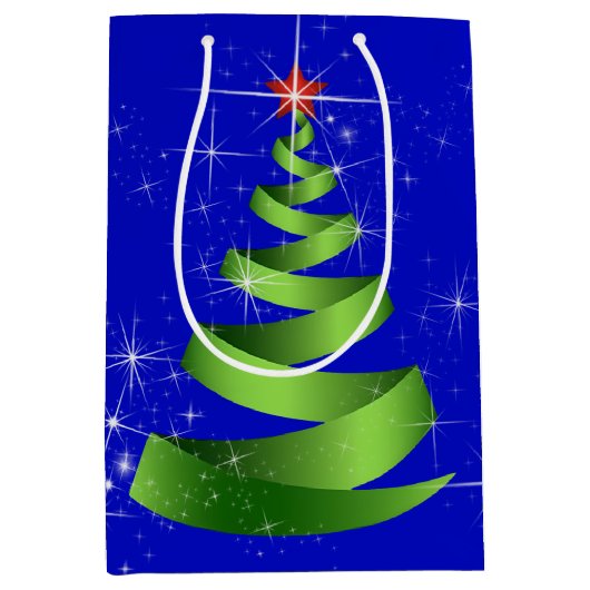 Sparkling Green Ribbon Weihnachtsbaum Mittlere Geschenktüte (Vorderseite)