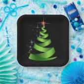 Sparkling Green Ribbon Weihnachtsbaum Pappteller (Party)