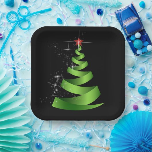 Sparkling Green Ribbon Weihnachtsbaum Pappteller (Party)