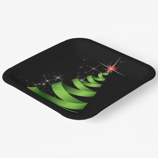 Sparkling Green Ribbon Weihnachtsbaum Pappteller (Gewinkelt)