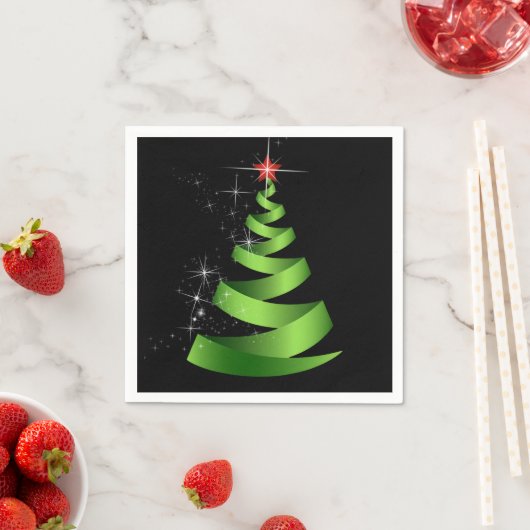 Sparkling Green Ribbon Weihnachtsbaum Serviette (Beispiel)