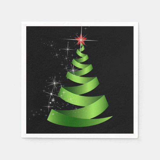 Sparkling Green Ribbon Weihnachtsbaum Serviette (Vorderseite)