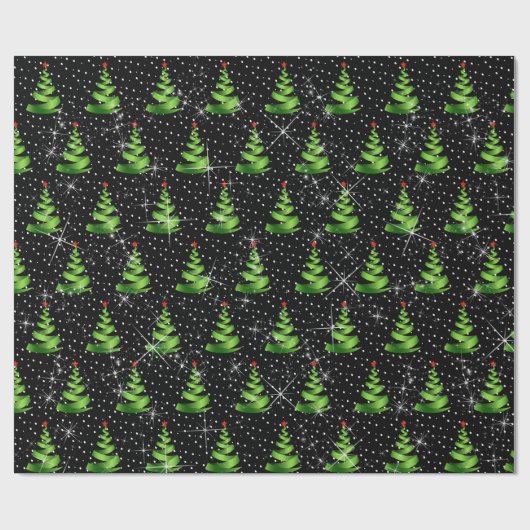 Sparkling Grüne Weihnachtsbaumen Geschenkpapier (Flach)