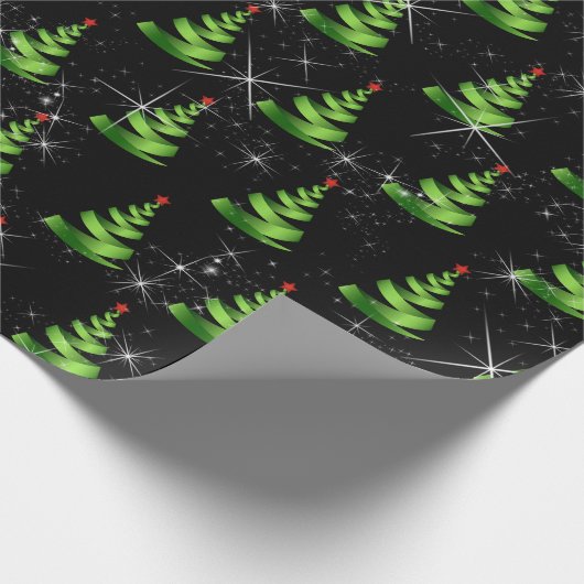 Sparkling Grüne Weihnachtsbaumen Geschenkpapier (Ecke)