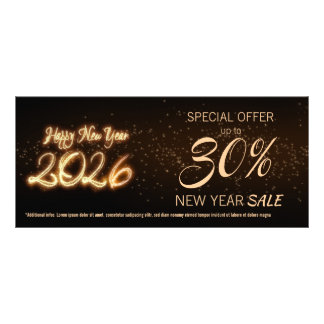 Sparkling Happy New Year 2026 Fireworks Discount Werbekarte