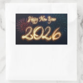 Sparkling Happy New Year 2026 Fireworks Rechteckiger Aufkleber (Tasche)