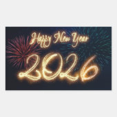 Sparkling Happy New Year 2026 Fireworks Rechteckiger Aufkleber (Vorderseite)