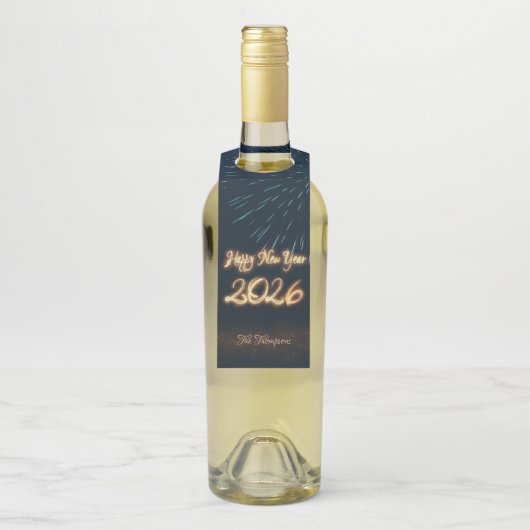 Sparkling Happy New Year Fireworks 2026 Flaschenanhänger (Auf Flasche)