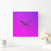 Sparkling Hot Pink Lila Glitzer Ombre Girly Niedli Quadratische Wanduhr (Zuhause)