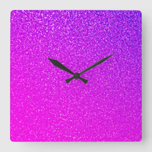 Sparkling Hot Pink Lila Glitzer Ombre Girly Niedli Quadratische Wanduhr