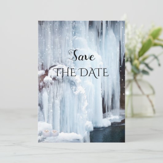 Sparkling Ice Winter Wedding Save the Date Card (Stehend Vorderseite)