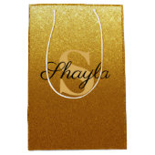 Sparkling Imitate Gold Glitzer Mit Monogramm Mittlere Geschenktüte (Vorderseite)
