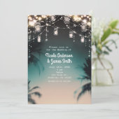 Sparkling Lights Palm Trees Elegant Beach Weißding Einladung (Stehend Vorderseite)