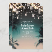 Sparkling Lights Palm Trees Elegant Beach Weißding Einladung (Vorne/Hinten)
