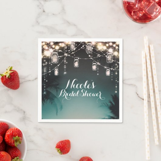 Sparkling Lights Palm Trees Elegant Beach Weißding Serviette (Beispiel)