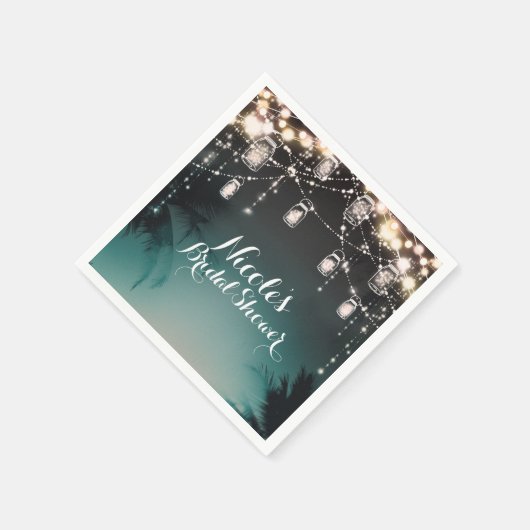 Sparkling Lights Palm Trees Elegant Beach Weißding Serviette (Ecke)