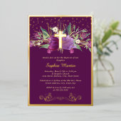 Sparkling Lila Amethyst Floral Cross Baptisse Folieneinladung (Stehend vorne)