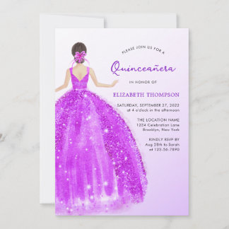 Sparkling Lila Kleid Ombre Quinceañera Geburtstag Einladung