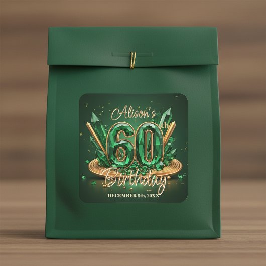 Sparkling Luxury Emerald Green Gold 60th Birthday Quadratischer Aufkleber