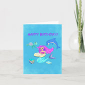 Sparkling Mermaid Reading Books Happy Birthday Karte (Vorderseite)