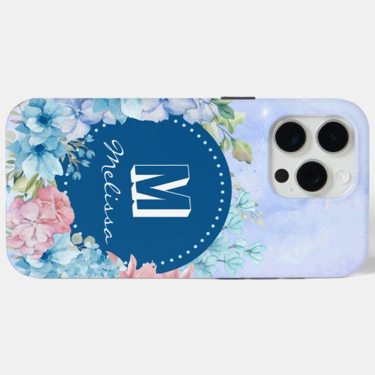 Sparkling Moderne Lila Blauflora Case-Mate iPhone Hülle (Rückseite (Horizontal))