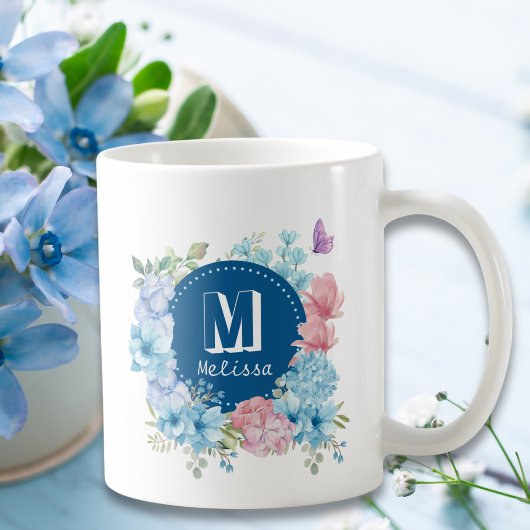 Sparkling Moderne Lila Blauflora Kaffeetasse