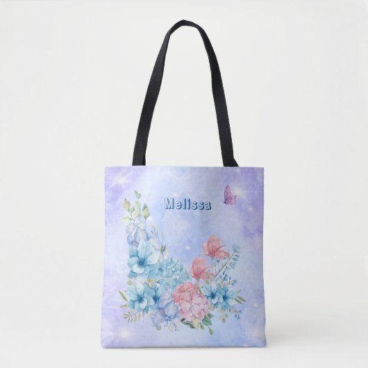 Sparkling Moderne Lila Blauflora Tasche (Vorderseite)