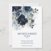 Sparkling Navy Gold Dusty Blue Modern Wedding Ankündigung (Vorderseite)