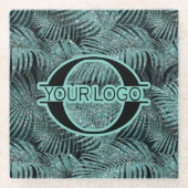 Sparkling Palm Blätter Muster Aquamarin ID831 Glasuntersetzer (Vorderseite)