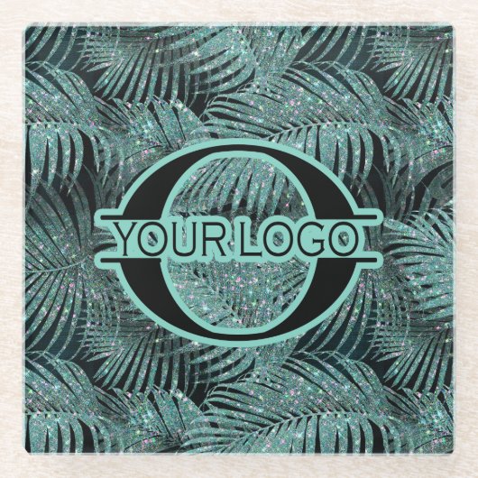 Sparkling Palm Blätter Muster Aquamarin ID831 Glasuntersetzer (Vorderseite)