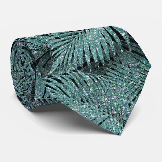 Sparkling Palm Blätter Muster Aquamarin ID831 Krawatte (Gerollt)
