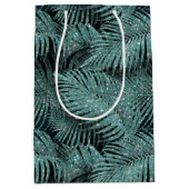 Sparkling Palm Blätter Muster Aquamarin ID831 Mittlere Geschenktüte (Vorderseite)