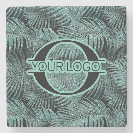 Sparkling Palm Blätter Muster Aquamarin ID831 Steinuntersetzer (Vorderseite)