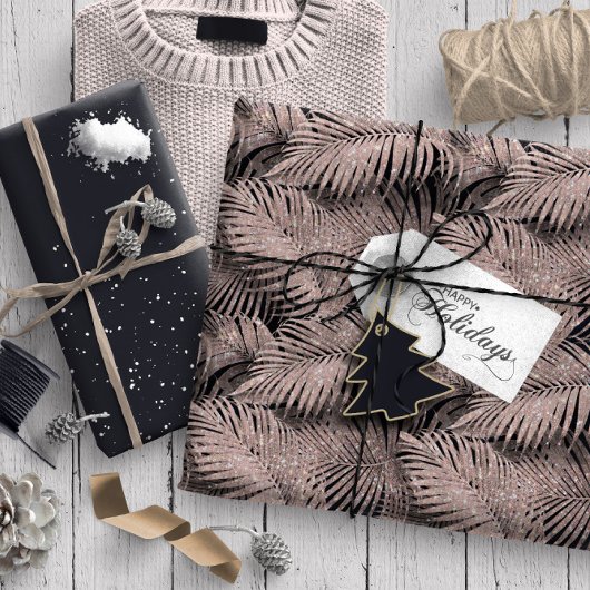 Sparkling Palm Blätter Muster Rose Gold ID831 Geschenkpapier