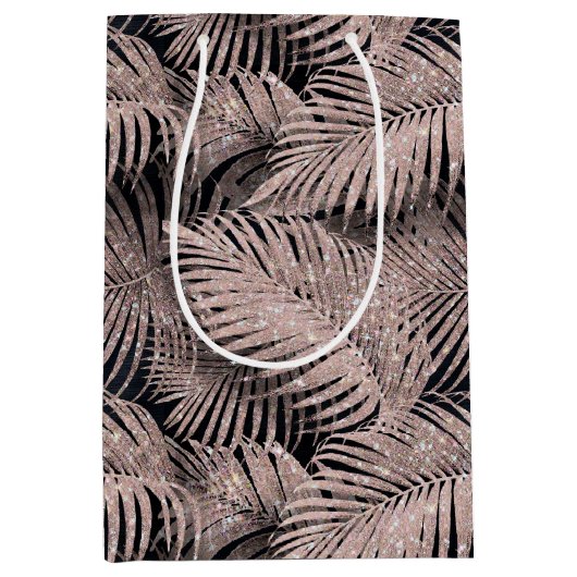Sparkling Palm Blätter Muster Rose Gold ID831 Mittlere Geschenktüte (Vorderseite)